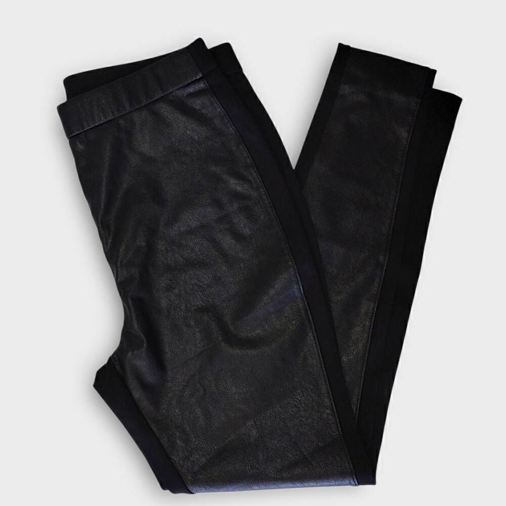 Chicos Womens Leggings Sz 1 (6) Black‎ Faux Leather Jersey Pullons Witchy Grunge